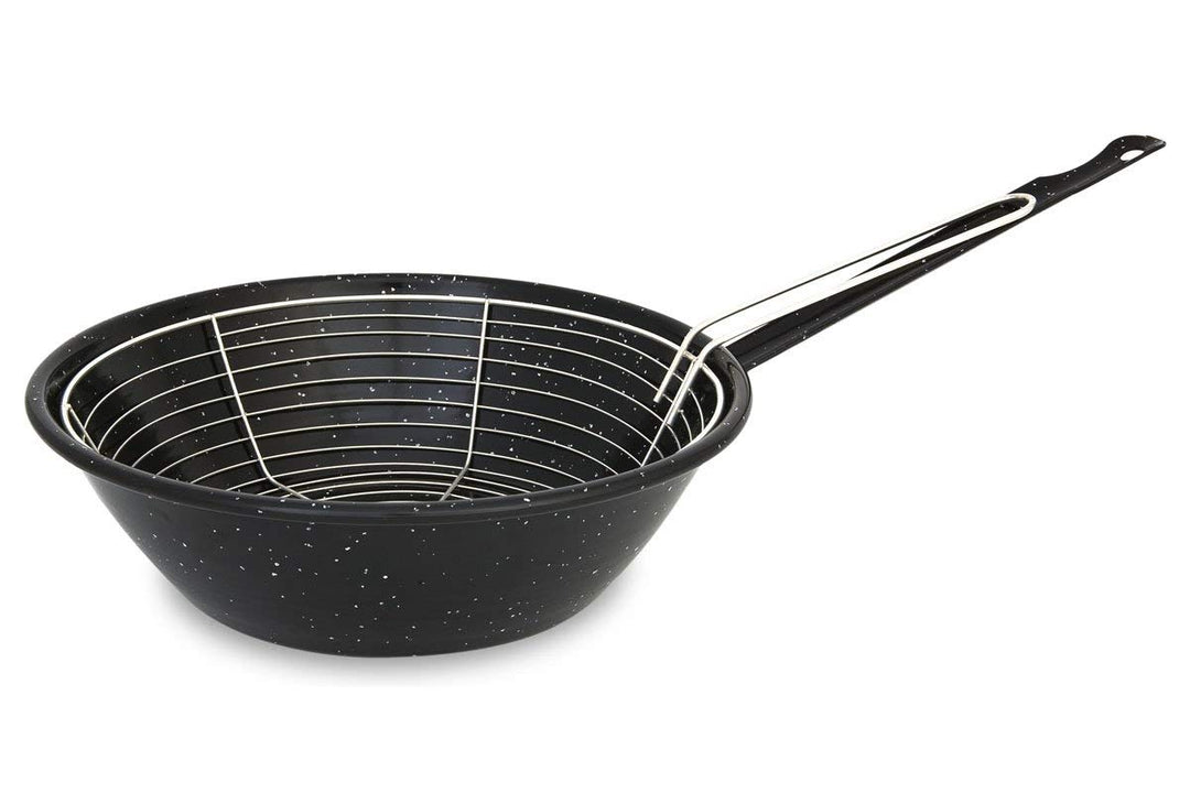 Menax - Bratpfanne mit Korb - Stahl Emailliert Antihaftbeschichtet - 22 Zentimeter - Inhalt 1,7 Lite