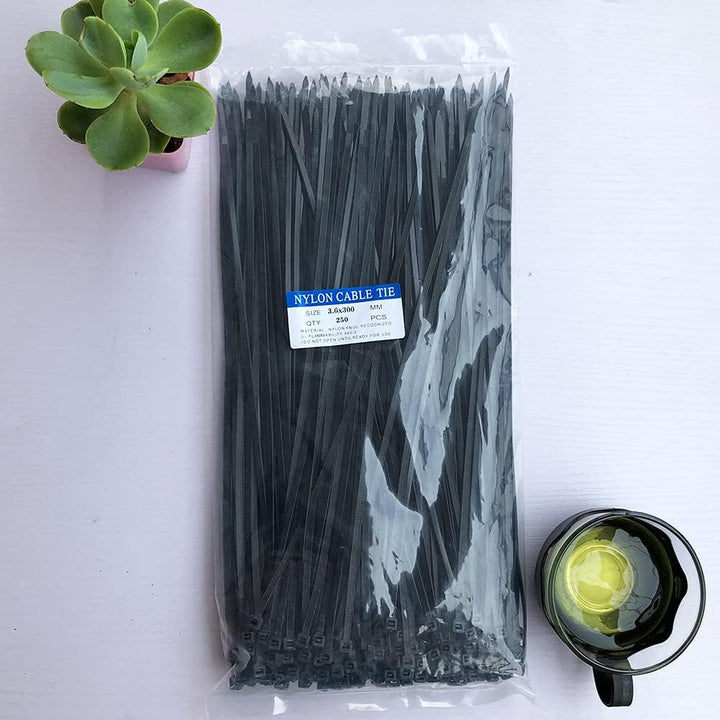 Kabelbinder Schwarz 300mm × 3,6mm Nylon 250 Stück UV Beständig Kunststoff Schwarze Kabelbinder Zugfe