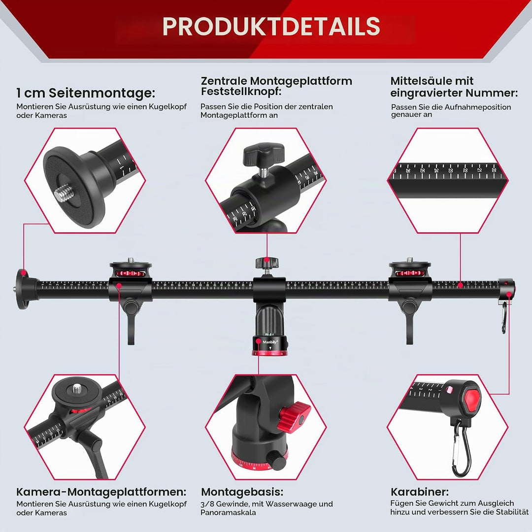Manbily Overhead Stativ Horizontaler Verlängerungsarm 70cm Drehbares 360° Überkopf 180° Vertikal Sta