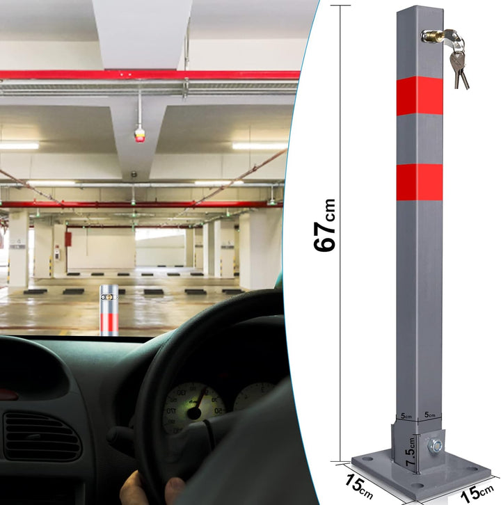 Yakimz Parkpfosten Parkplatzsperre 3 Schlüssel Sperrpfosten klappbar Stahl Robust Standfuss Stabil P
