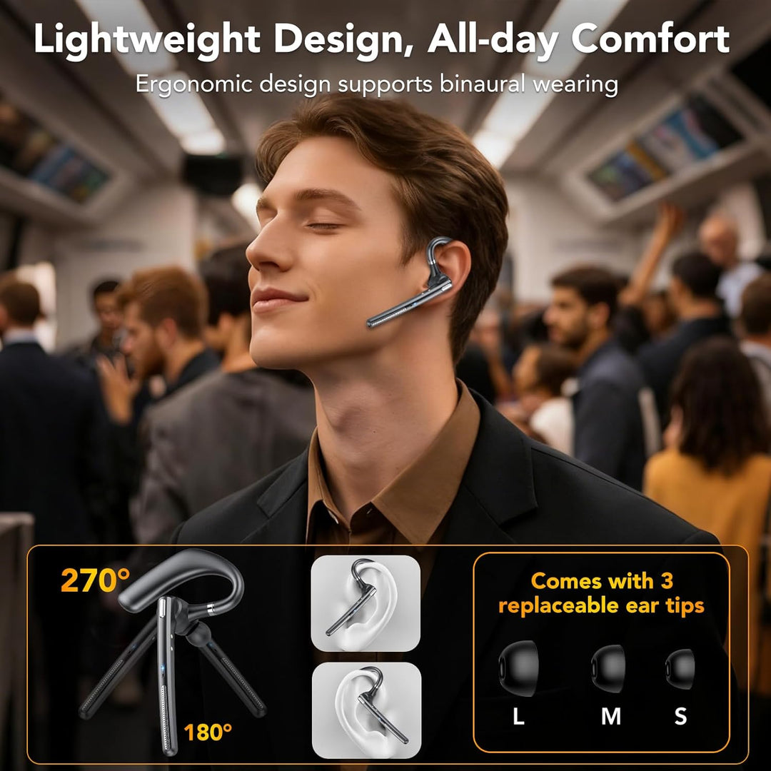 Bluetooth Headset V5.4, 100 Std Freisprecheinrichtung Wireless Headset mit LED-Ladebox, ENC Dual Ger