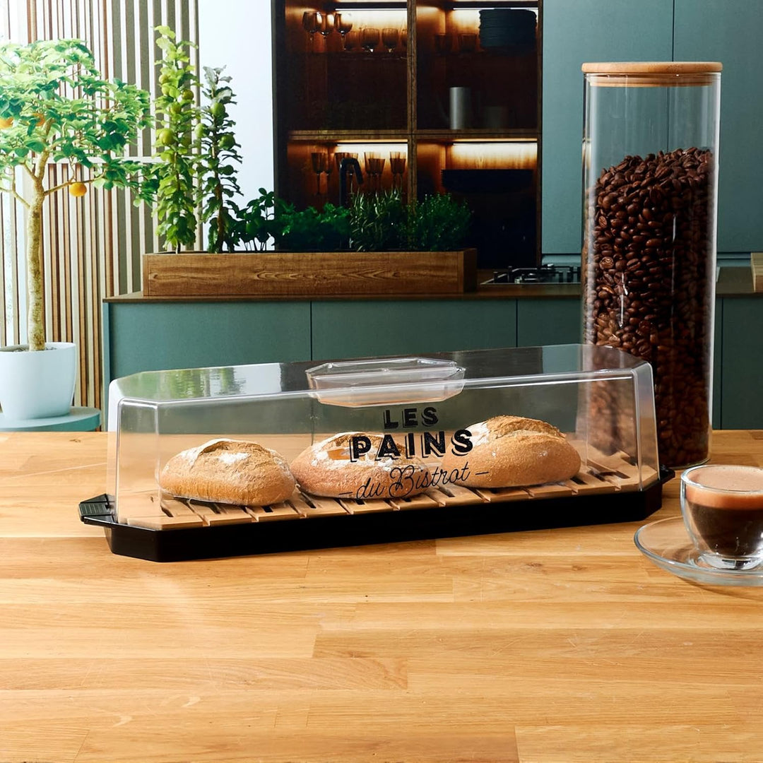 COOK CONCEPT, KA0644, Brotkasten mit transparentem Deckel und Holztablett, Elegantes Design zur opti