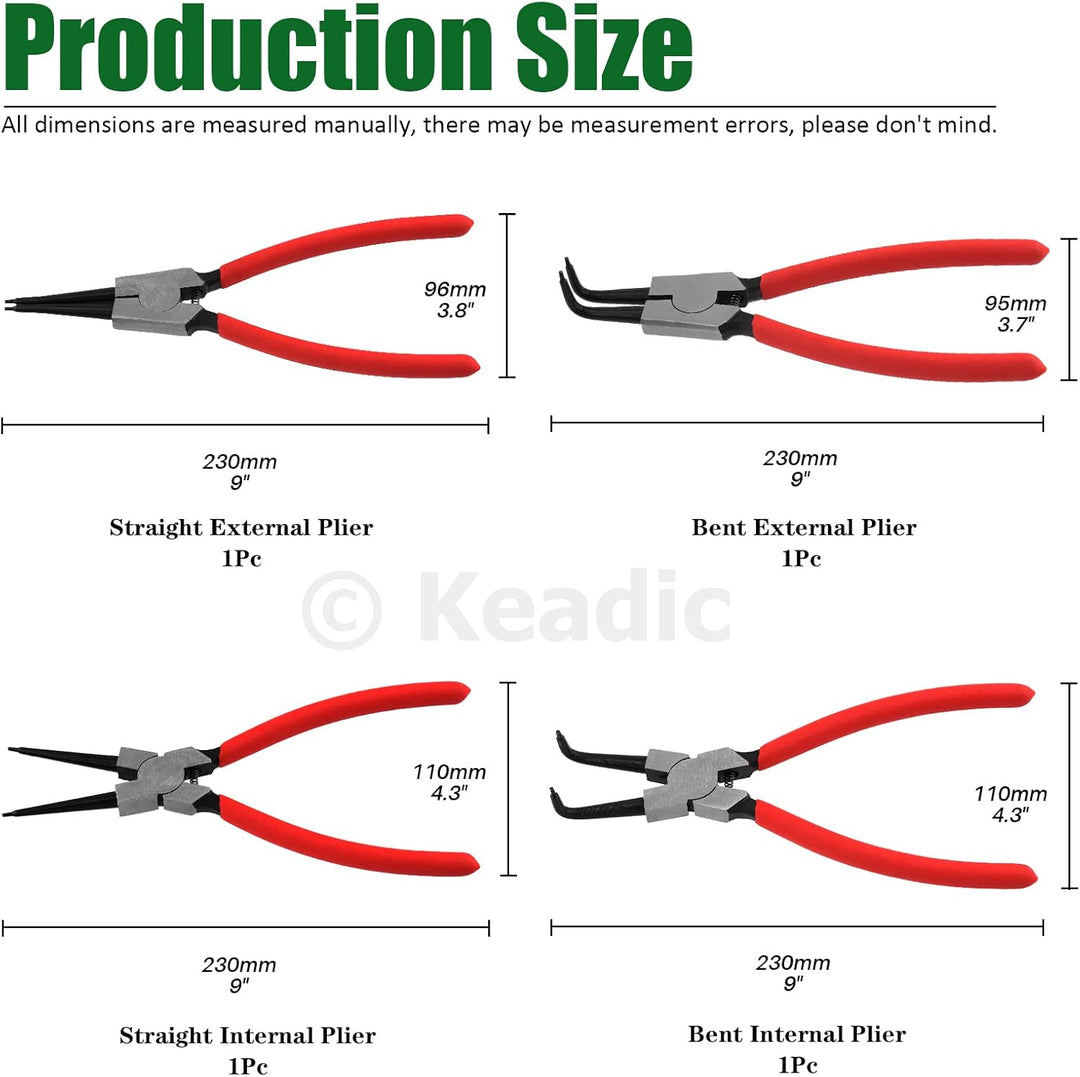 Keadic 8 Pcs 9" Heavy Duty External Snap Ring Pliers and Precision Hooks Set with Storage Bag, Circl