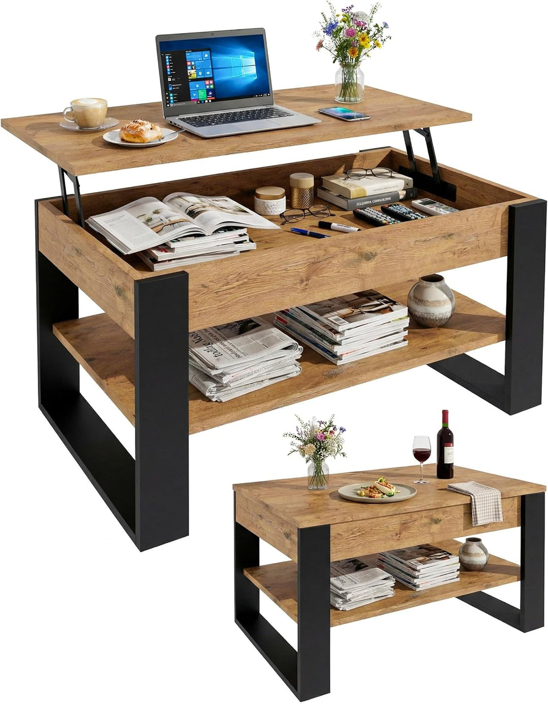 Couchtisch höhenverstellbar mit Stauraum - Couchtische - Wohnzimmertisch klappbar - höhenverstellbar