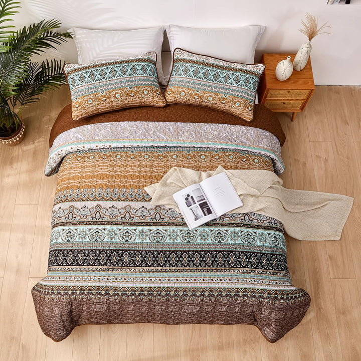 WONGS BEDDING Tagesdecke 220x240 Bettüberwurf Boho Decke Steppdecke 3 Teilig Doppelbett Gesteppt Bet