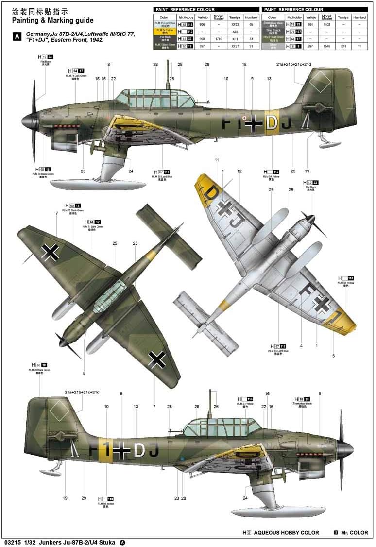 Trumpeter 003215-1/32 Junkers Ju-87 B2/U4 Stuka Flugzeug