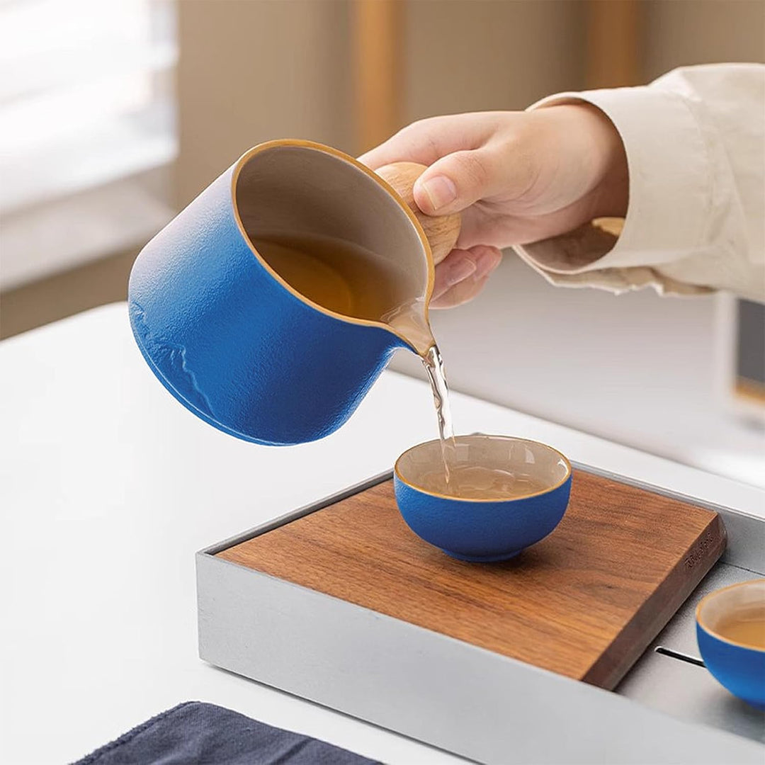 fanquare Porzellan Teeservice Blau Tragbarer Teeservice für unterwegs Chinese Kung Fu Teekanne mit I