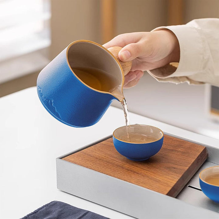 fanquare Porzellan Teeservice Blau Tragbarer Teeservice für unterwegs Chinese Kung Fu Teekanne mit I