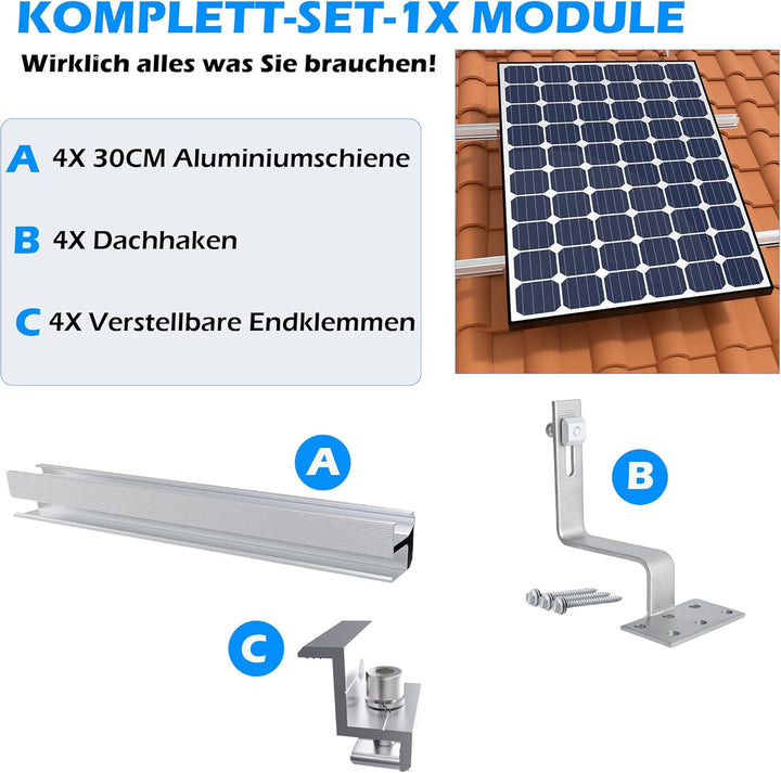 Warmfay Solar Halterung Ziegeldach Montageset, Erweitert Photovoltaik Montageschiene Dachhaken Solar