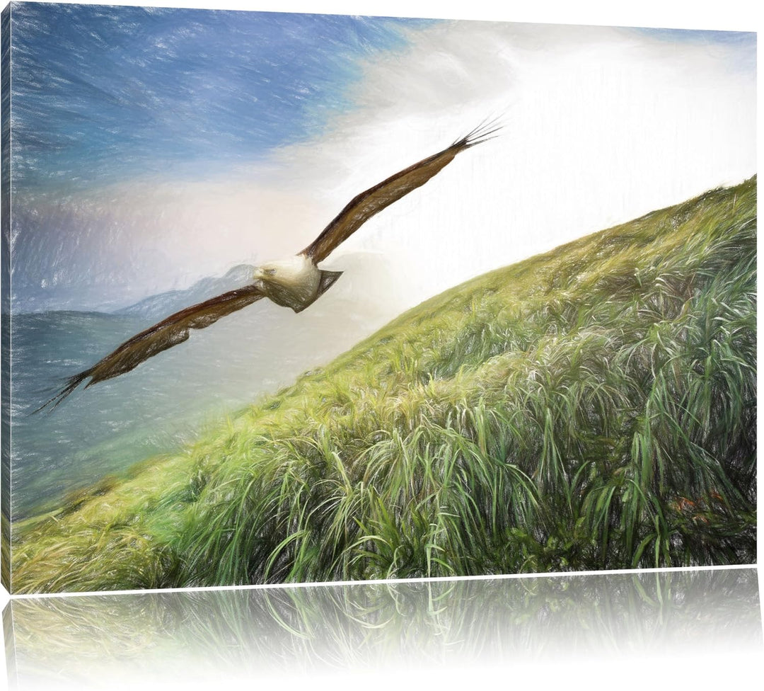 Pixxprint Majestätischer Weisskopfseeadler Bunstift Effekt, Format: 100x70 auf Leinwand, XXL riesige