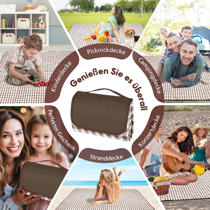 Picknickdecke 200x200 cm, Sandfest Stranddecke Wasserdicht Campingdecke, Waschbar Leichtgewicht mit