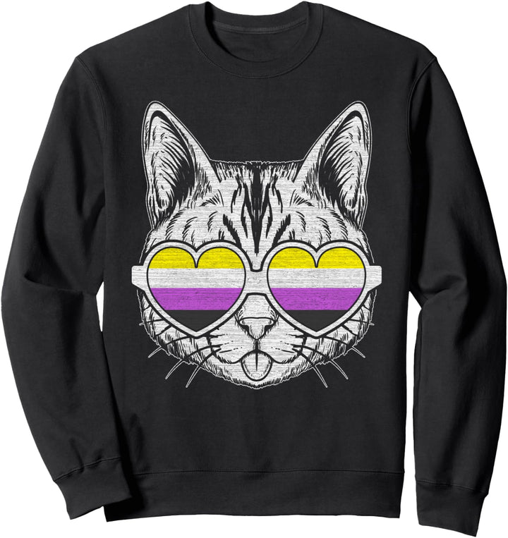 Nicht-binäre Flaggenfarben, Katze mit Brille, LGBT-Stolz Sweatshirt