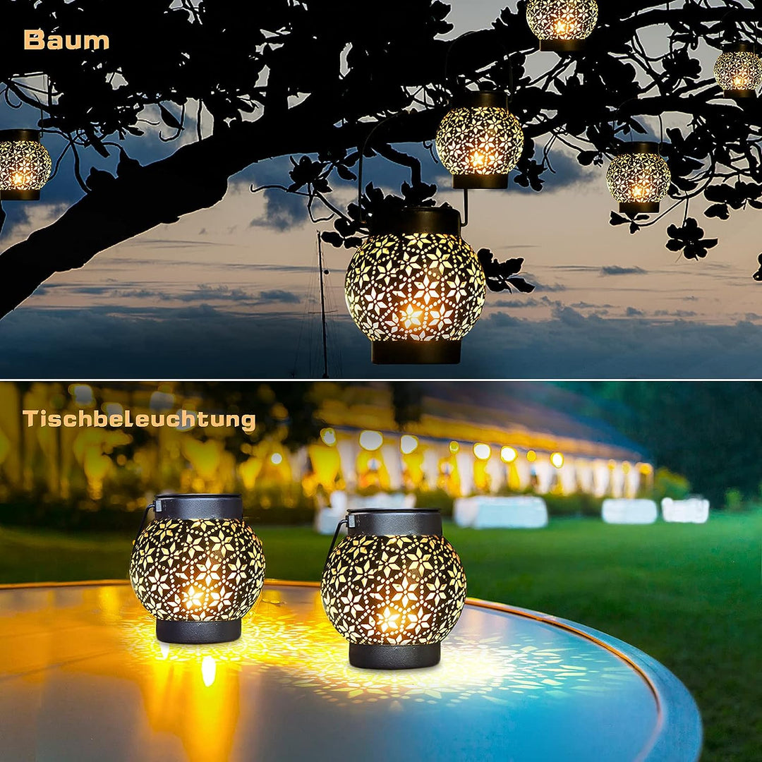 Solarlaterne für Aussen 2 Stück, IP65 Wasserdicht Metall Solarlampen für Aussen Hängend Garten Deko,