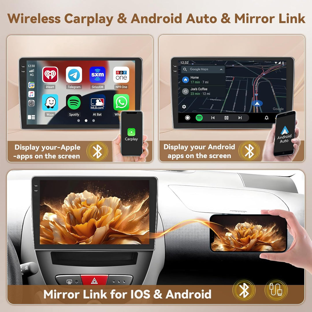 Hikity Android 15 4+128G Autoradio für Toyota Aygo/Peugeot 107/Citroen C1 2004-2014 mit 10,1 Zoll In