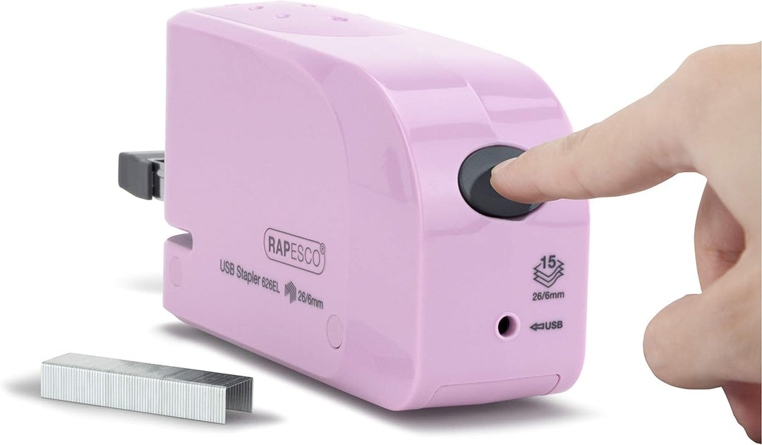 Rapesco 1451 626EL Automatisches USB/Batterie Heftgerät mit 1000 26/6mm Heftklammern, 15 Blatt Heftl