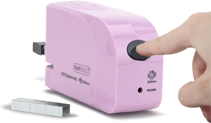 Rapesco 1451 626EL Automatisches USB/Batterie Heftgerät mit 1000 26/6mm Heftklammern, 15 Blatt Heftl