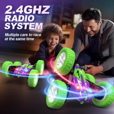 DEERC Ferngesteuertes Auto, RC Auto Spielzeug 360° Überschlag, 2.4GHz RC Stuntauto mit LED Licht, 4W