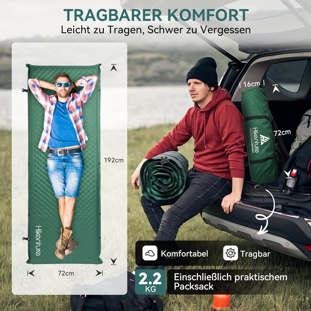 HIKENTURE Isomatte Selbstaufblasend, 5CM Dicke Camping Matratze aus Schaumstoff, Selbstaufblasbare L