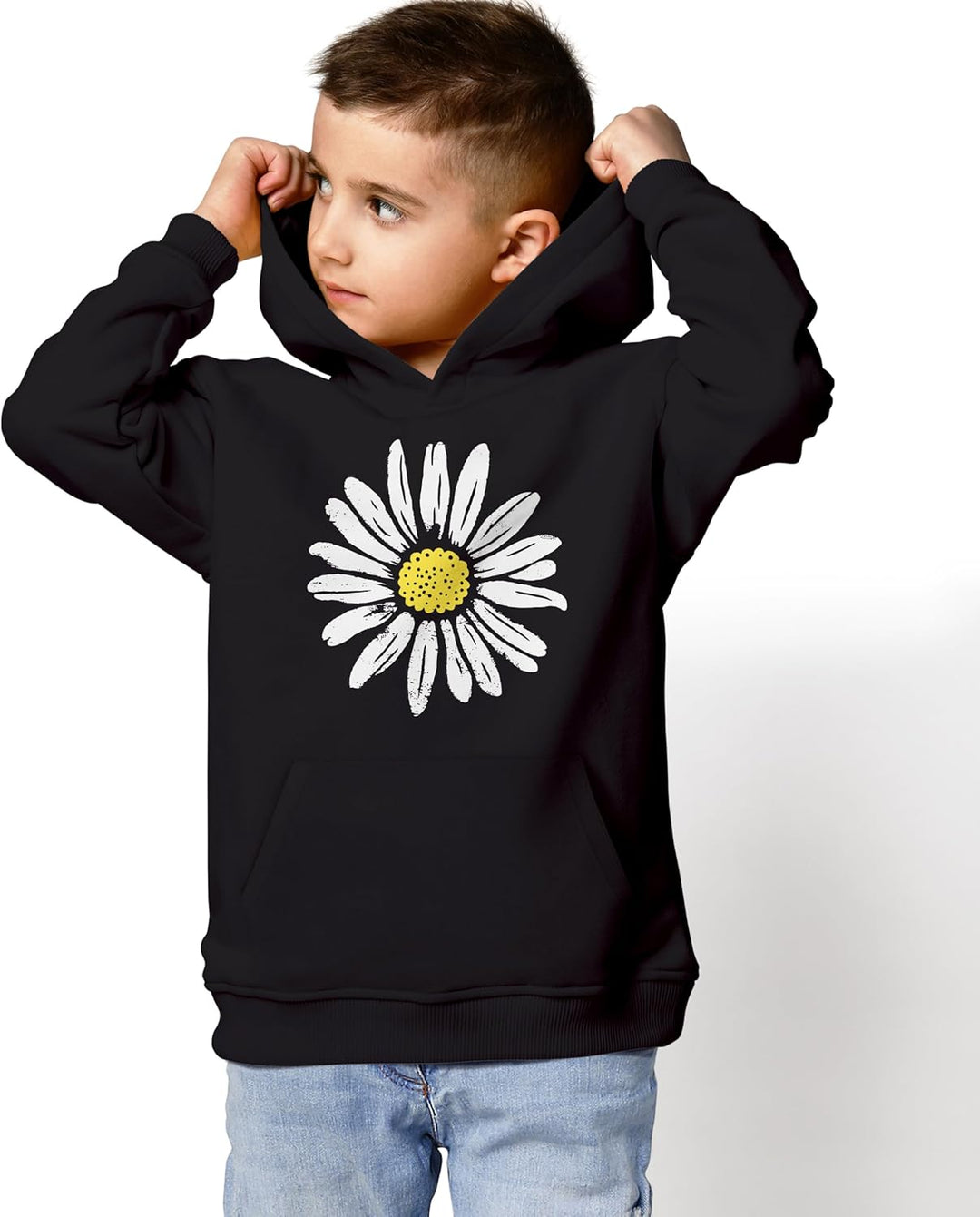Neverless® Kinder Hoodie Mädchen Blumen Aufdruck Kapuzenpullover Sweatshirt Kapuze Schwarz 164, Schw