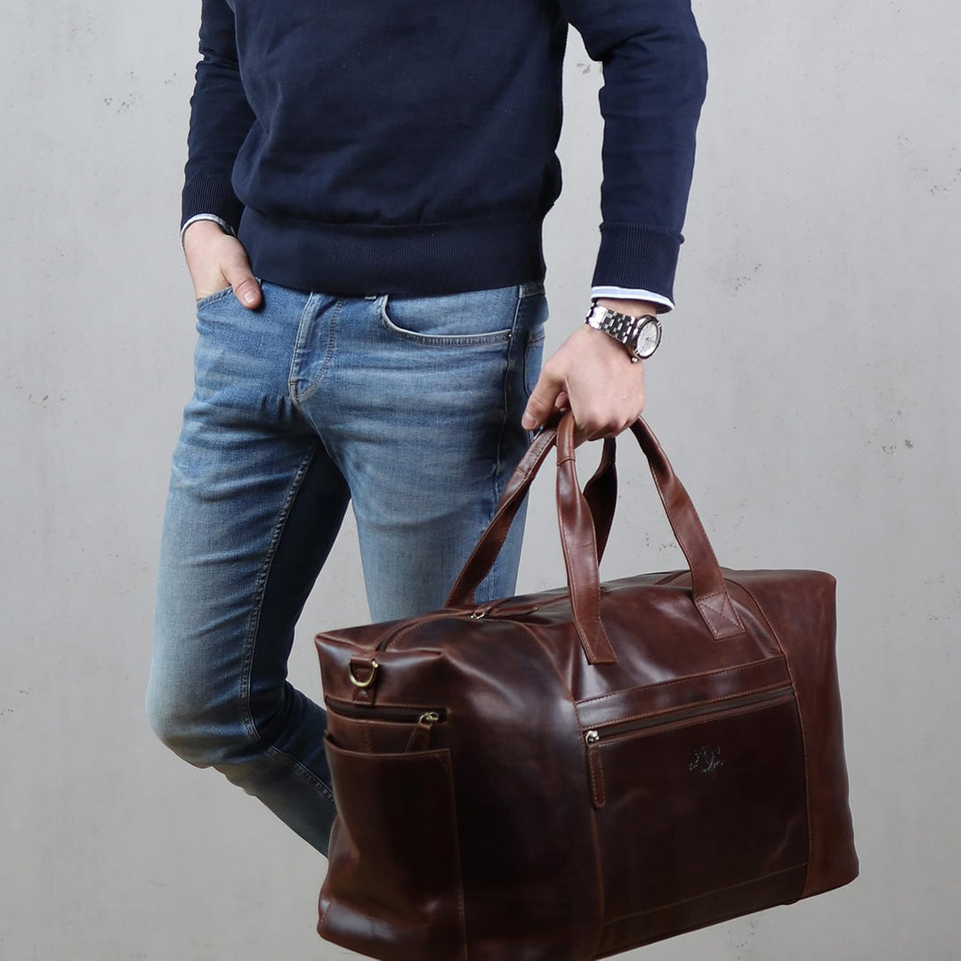 SID & VAIN XL Reisetasche Bristol Side aus Premium Leder I Sporttasche gross XL gross für Herren und
