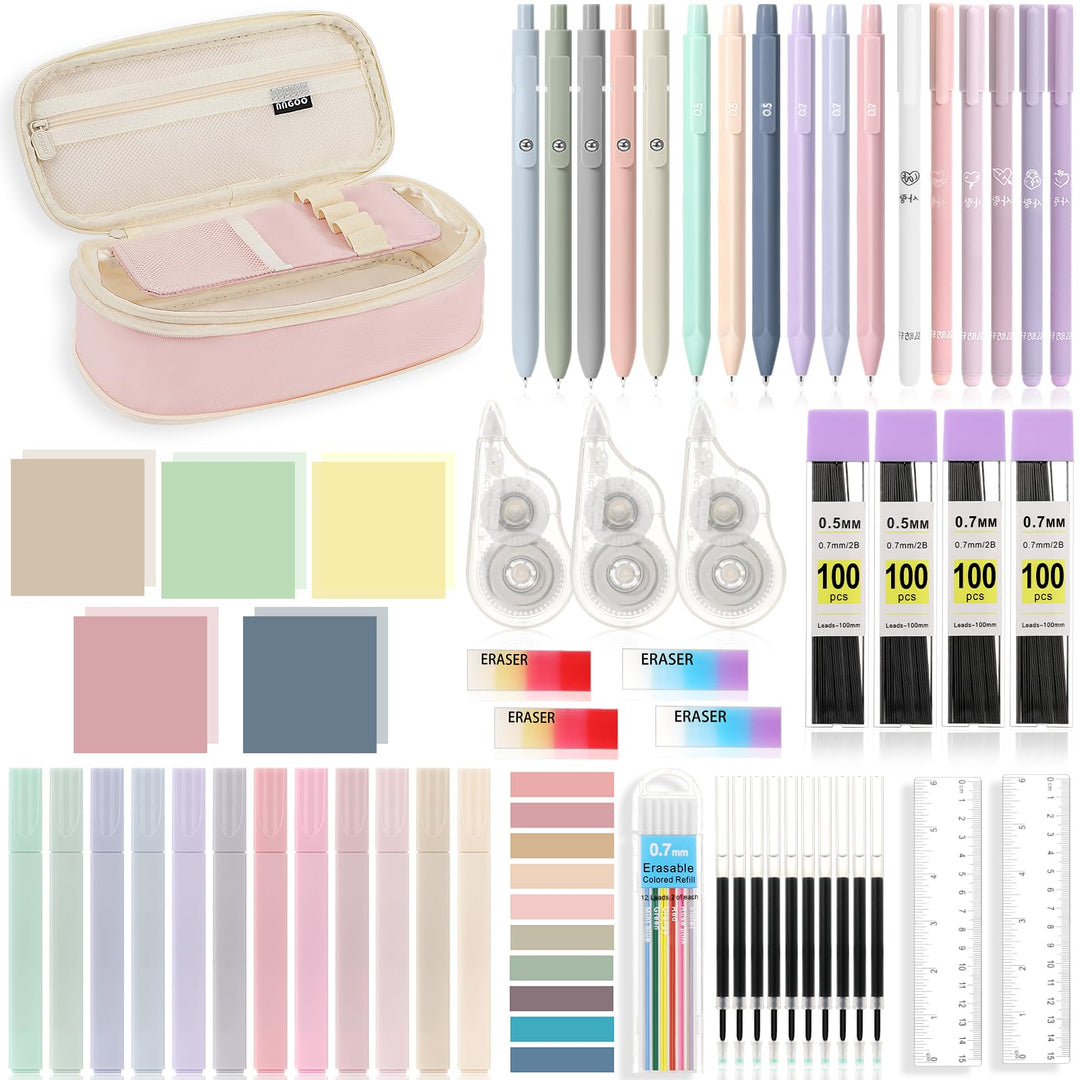 MoKo 60 Stück Schulsachen, Rosa Federmäppchen, 5 Gelstifte, 6 Druckbleistift mit Nachfüllungen, 12 P