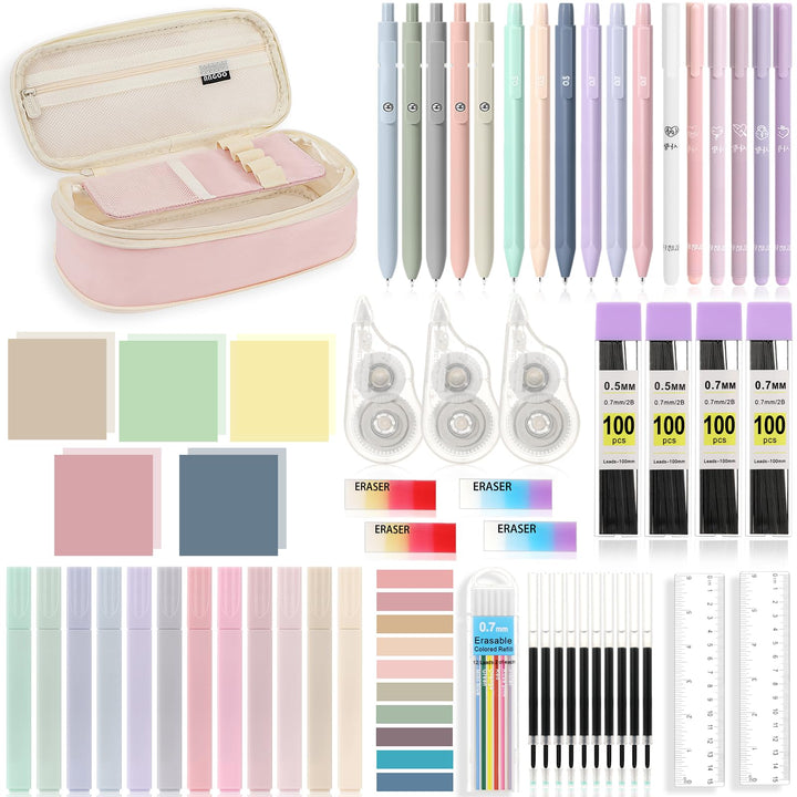 MoKo 60 Stück Schulsachen, Rosa Federmäppchen, 5 Gelstifte, 6 Druckbleistift mit Nachfüllungen, 12 P