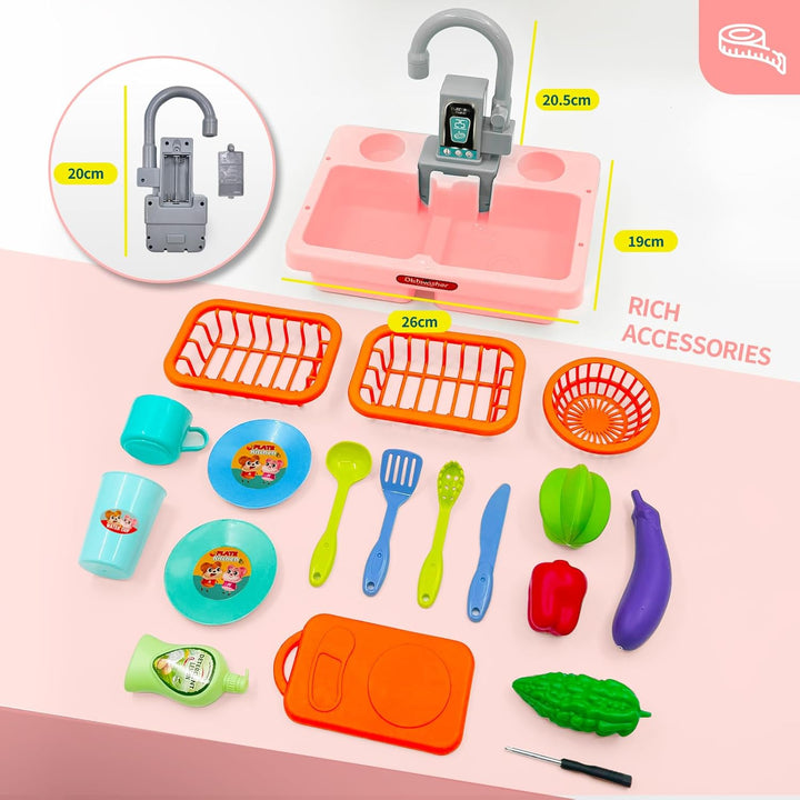Acelane Küchenspüle Spielzeug Set mit Wasser Recycling Wasserhahn und Waschbecken, Kinder Rollenspie