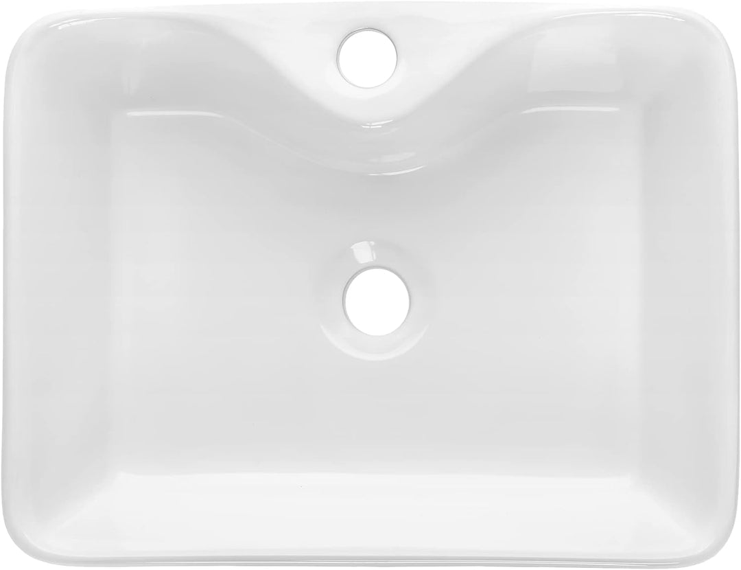 VBChome Waschbecken 48 x 38 cm Keramik mit Hahnloch Weiss Waschtisch Rechteckig Handwaschbecken Aufs