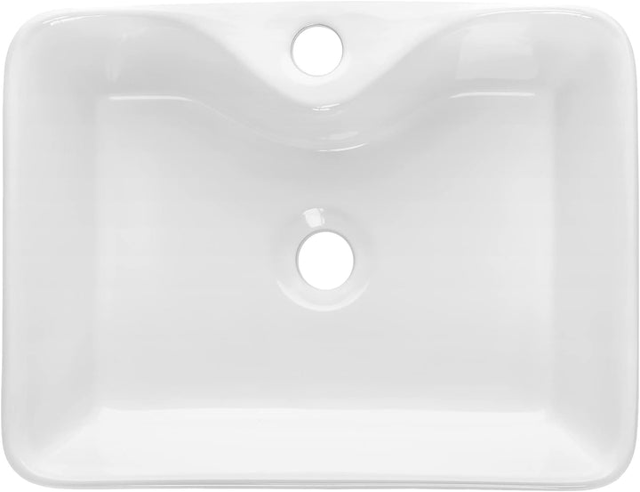 VBChome Waschbecken 48 x 38 cm Keramik mit Hahnloch Weiss Waschtisch Rechteckig Handwaschbecken Aufs