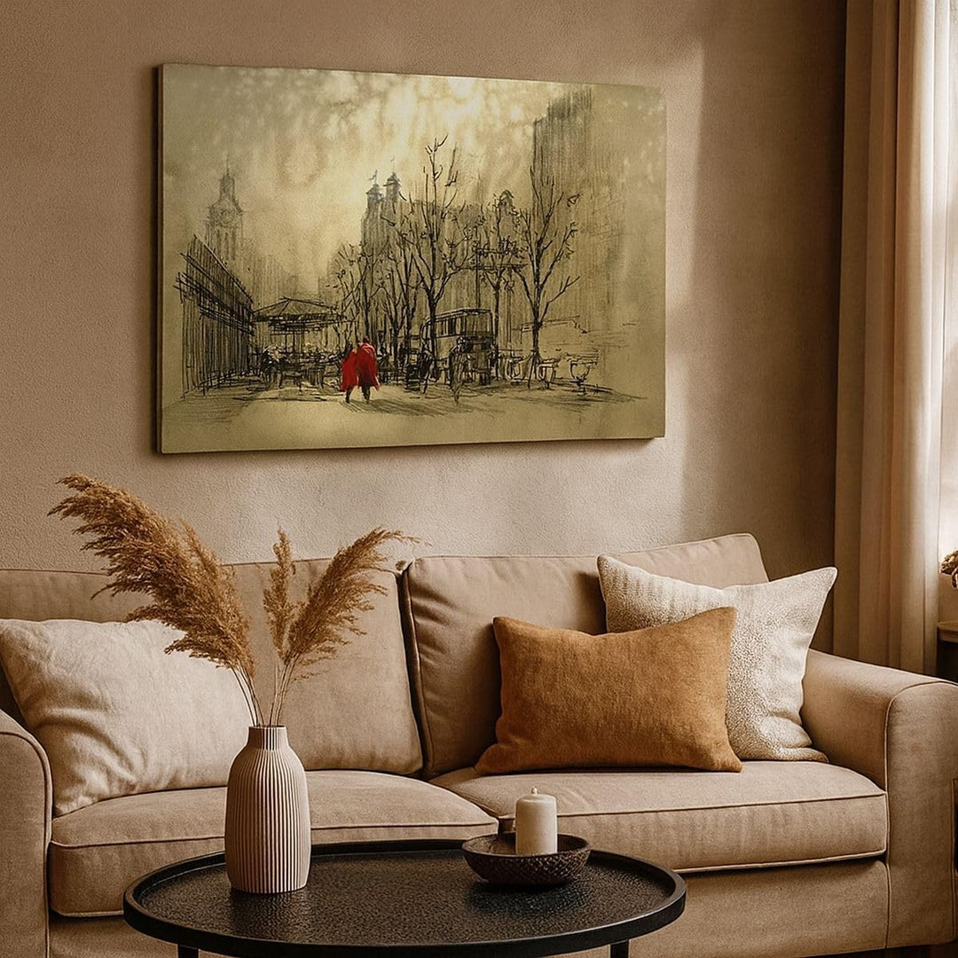 Bilder auf Leinwand 100x70cm Leinwandbild mit Rahmen Stadt Frau Geliebte Gross Wanddeko Bild Schlafz