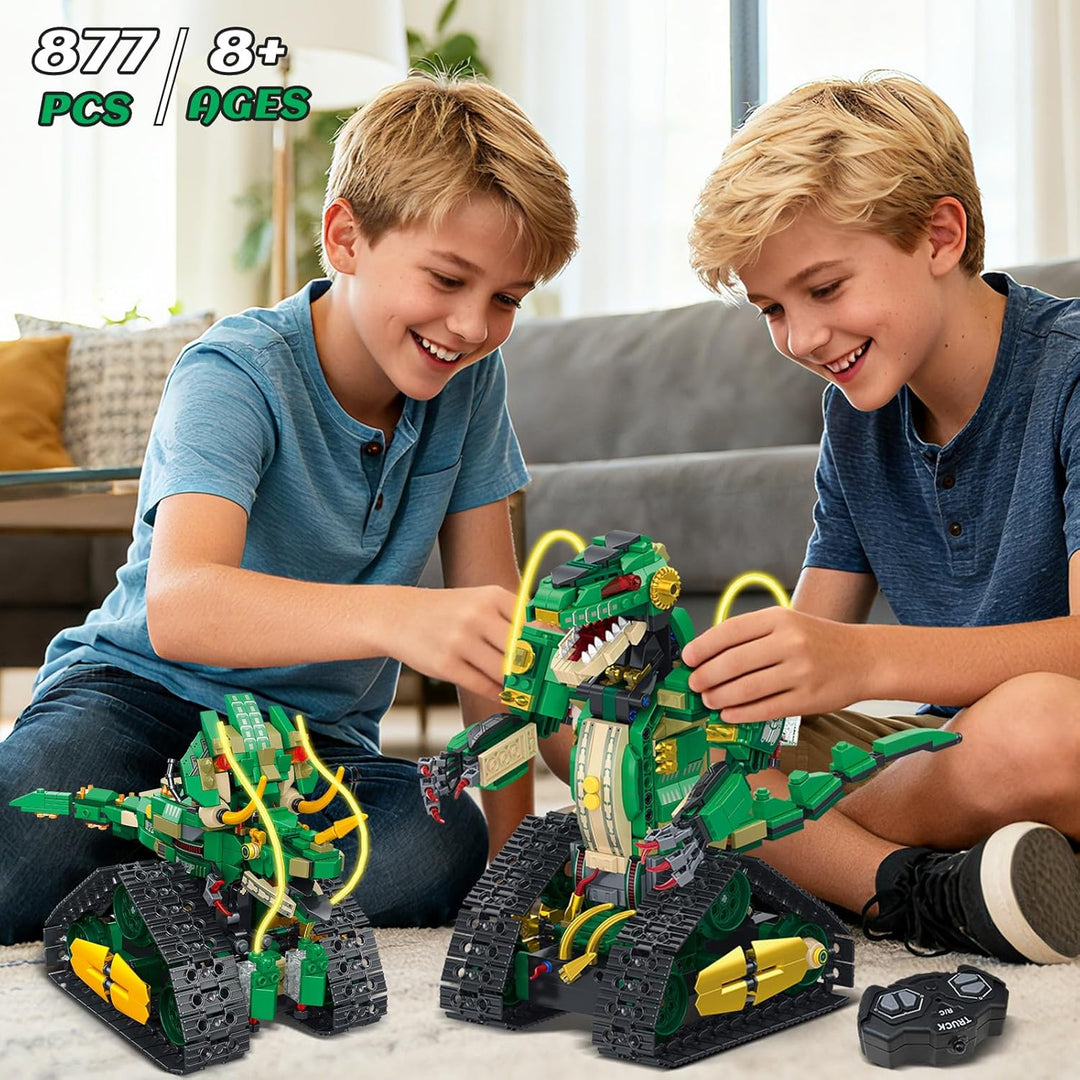 Technik Roboter für Kinder mit Licht - 5 in 1 Dinosaurier Fernbedienung Bausatz, 877 Teile RC Robot