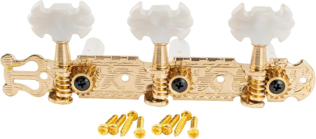 Musiclily Pro 3 auf einer Platte Lyra Style Mechaniken Set für Konzertgitarre,Gold Schmetterlingskno
