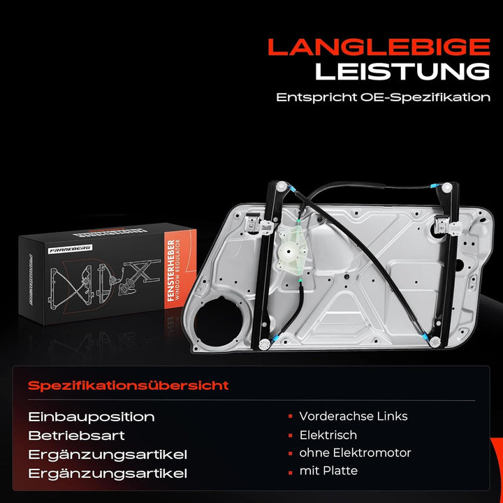 Frankberg Elektrisch Fensterheber Ohne Motor Mit Grundplatte 2/3-Türer Vorne Links Kompatibel mit Ne