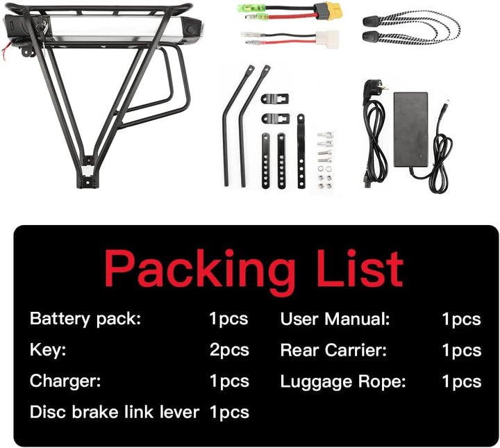 SEASON Gepäckträger Ebike Akku - 36V 13Ah 14.5Ah 15.6Ah 17.4Ah / 48V - 10.4Ah Lithinum-Ionen Batteri