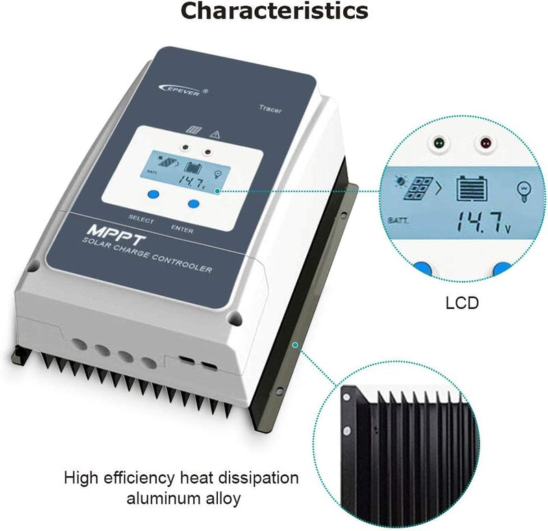 EPEVER 50A MPPT Solarladeregler 12V/24V/36V/48V mit LCD-Display, Leerlaufspannung bis 150V für Seale