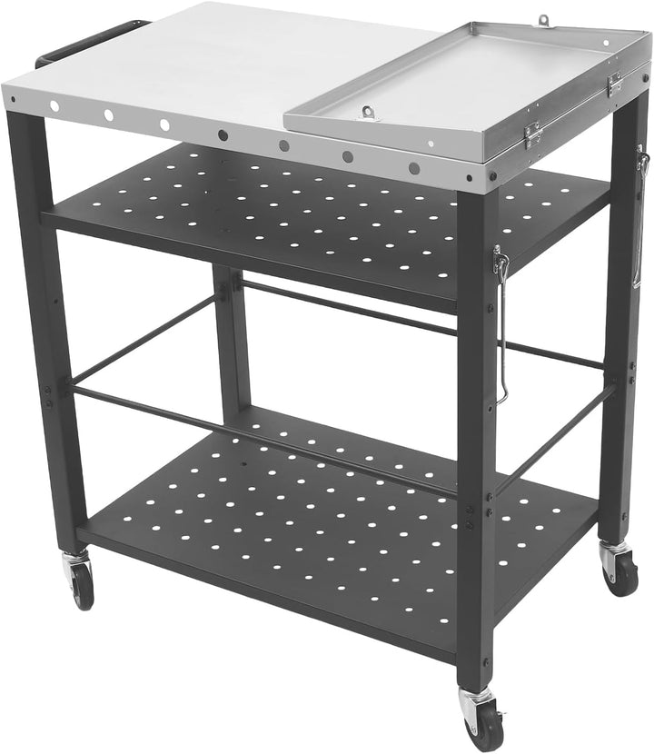 Grillwagen Grilltisch mit 4 Universalrädern, 80x50x83 cm, Küchenwagen Edelstahl mit Klappbarer Beist
