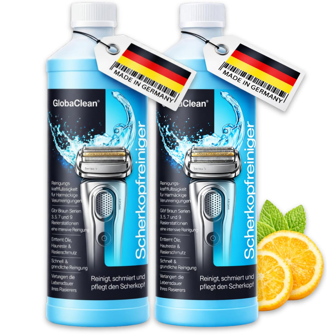 GlobaClean Scherkopfreiniger Nachfüllflüssigkeit 2x 1l - Geeignet zum Nachfüllen von Braun Clean & R