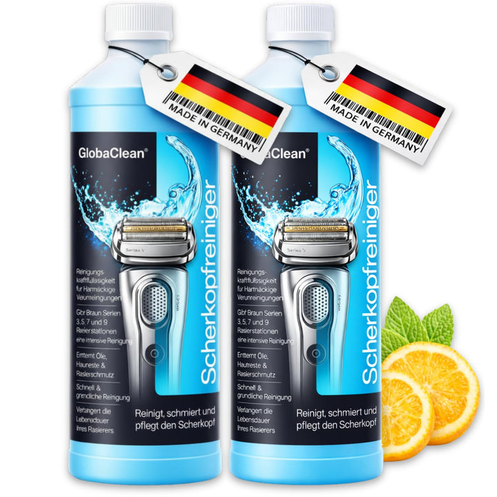 GlobaClean Scherkopfreiniger Nachfüllflüssigkeit 2x 1l - Geeignet zum Nachfüllen von Braun Clean & R