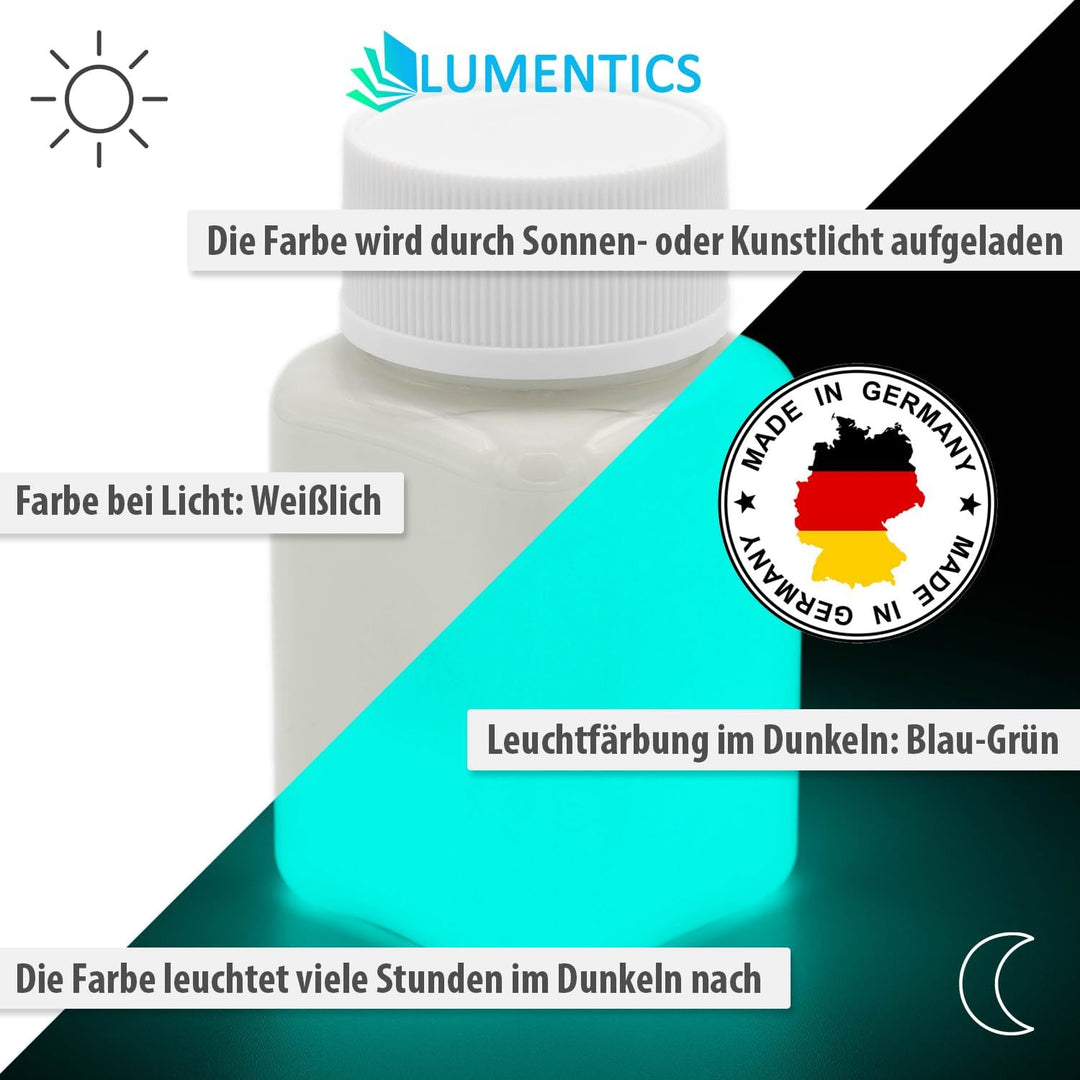 lumentics Premium Leuchtfarbe GrünBlau 100g - Im Dunkeln leuchtende Malfarbe, Nachleuchtfarbe, nachl