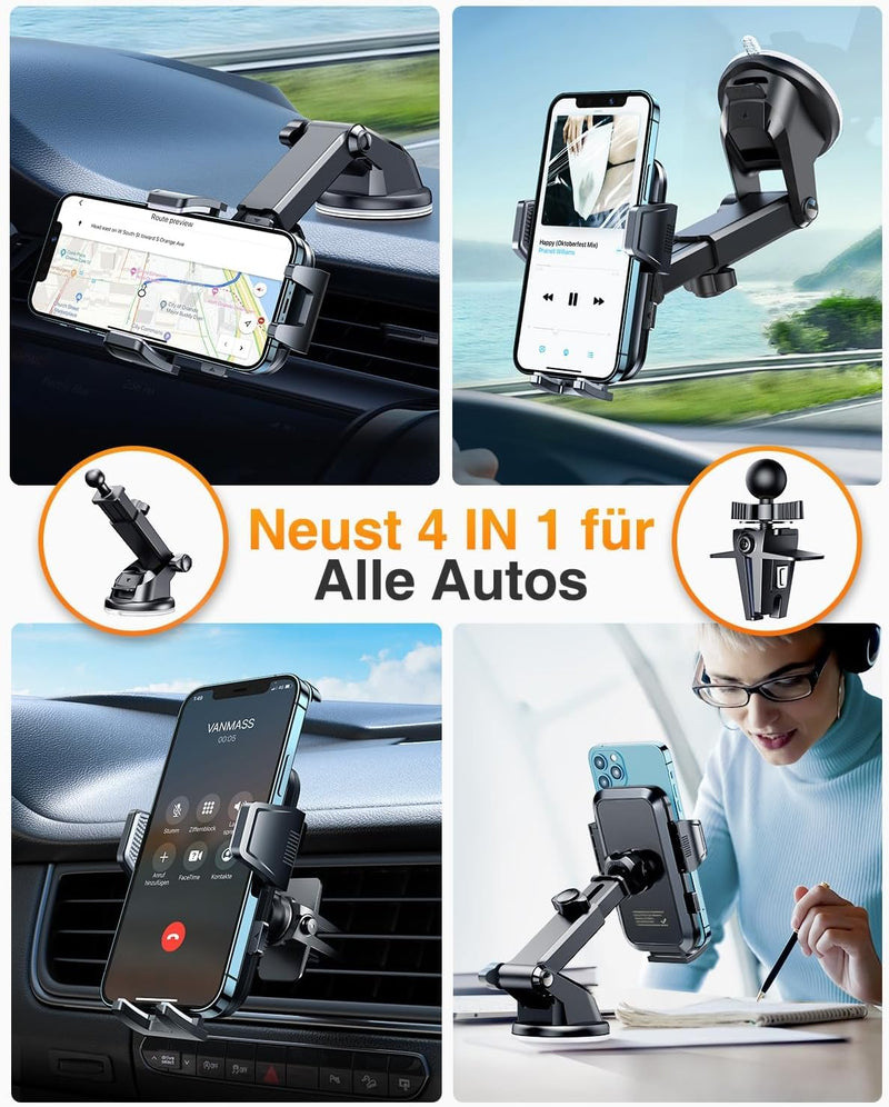 [2022 Pro Version] VANMASS Handyhalterung Auto Saugnapf & Lüftung 4 in 1 [Anti-Vibration] Smartphone