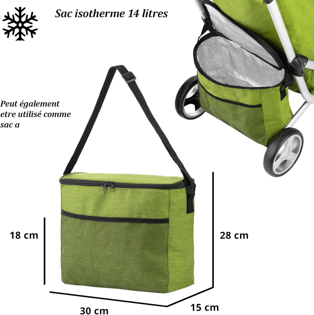 Cruiser Einkaufswagen Shoppingtrolley 59 Liter 3 Räder mit 14 ltr Kuhltasche (grün), 97 x 56 x 46cm,