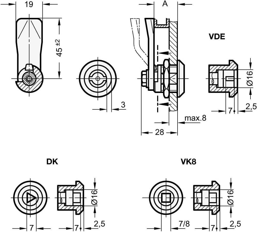 Ganter Normelemente | Verriegelungen mittels Steckschlüssel - GN 115-VDE-20 | Betätigung mit Doppelb