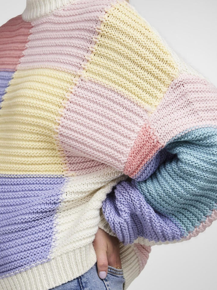 PIECES Damen Pcjamie Ls O-Neck Knit Bc Pullover XS Cloud Dancer/Checks:easter-flpi-mabl-rosh-flan-cd