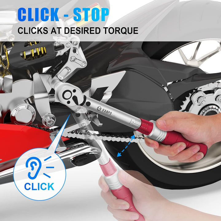 VANPO Drehmomentschlüssel 3/8", 5-60Nm Fahrrad & Motorrad Set, ±3% Fehlergenauigkeit mit 250mm Verlä