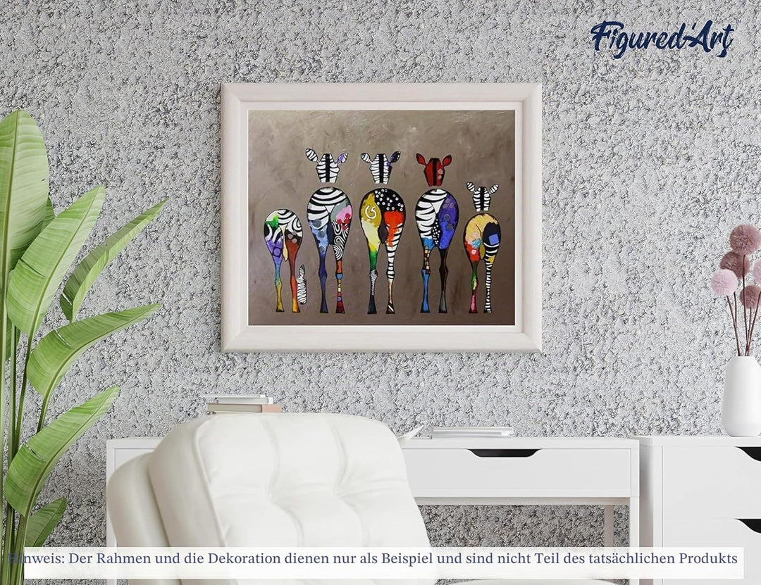 Figured'Art Malen Nach Zahlen Erwachsene Mit Rahmen Zebras von hinten - Paint by Numbers Basteln DIY