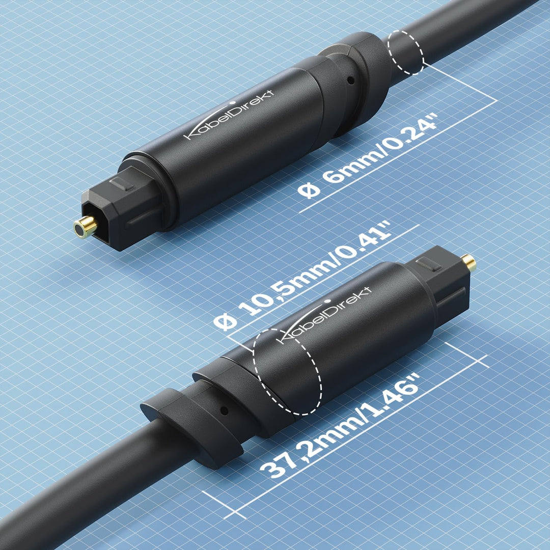 TOSLINK Cable Optisches Audiokabel - 15m - Glasfaserkabel für Soundbars, mit Schutzkappe (Digital S/