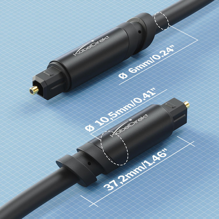 TOSLINK Cable Optisches Audiokabel - 15m - Glasfaserkabel für Soundbars, mit Schutzkappe (Digital S/