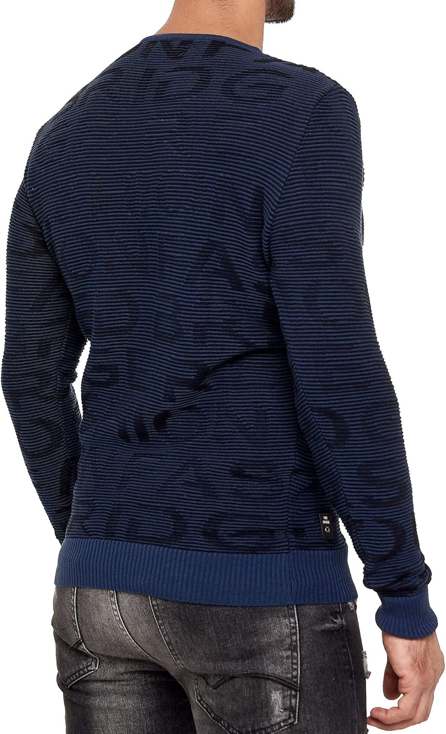Redbridge Herren Pullover Strickpullover 3D Structure Kontrast M Blau, M Blau