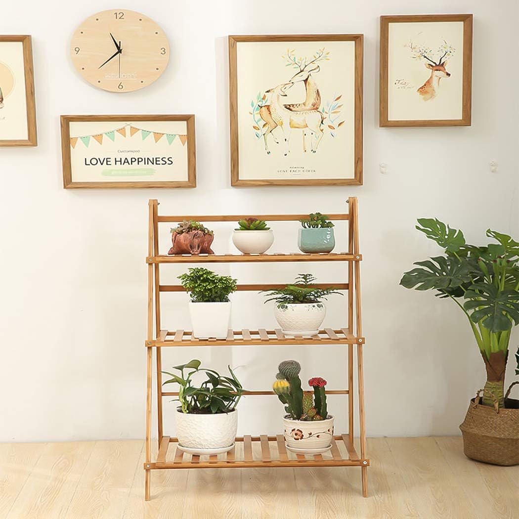 medla Blumentreppe aus Holz, Blumenständer für innen draussen, 3-stufig, Pflanzentreppe Klappbar, Bl