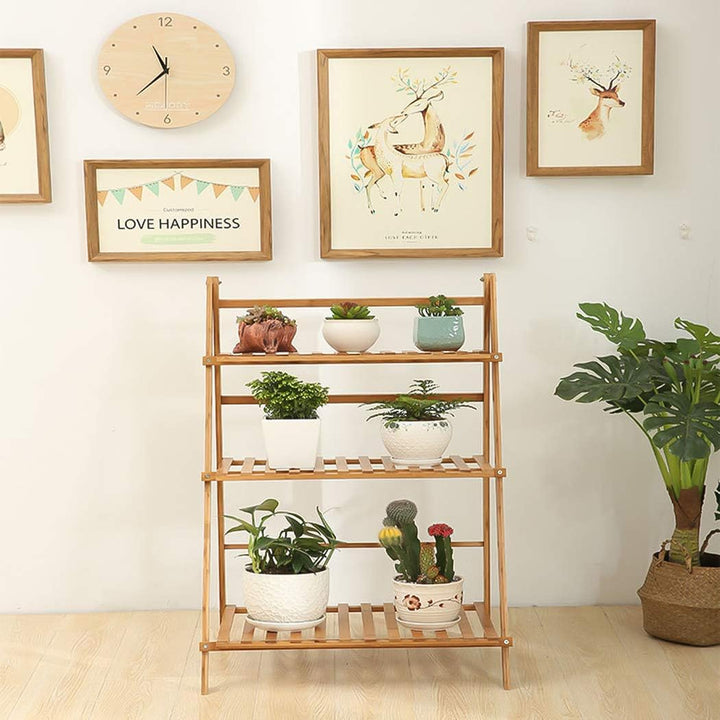 medla Blumentreppe aus Holz, Blumenständer für innen draussen, 3-stufig, Pflanzentreppe Klappbar, Bl